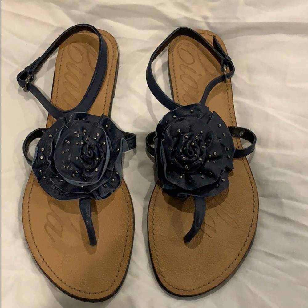 Navy blue leather sandals
